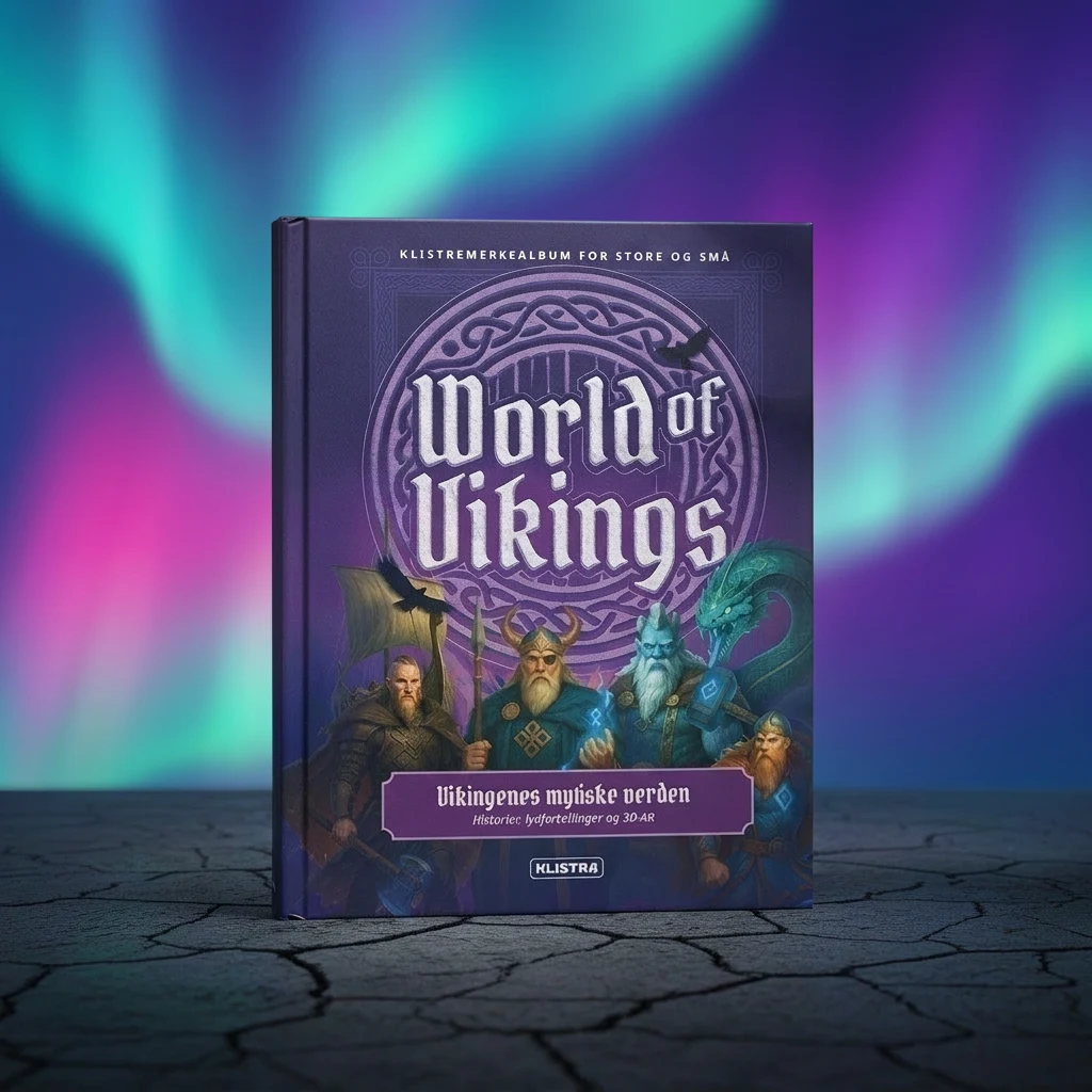 World of Vikings™ klistremerkealbum vist i 3D — 116 sider med norrøn mytologi